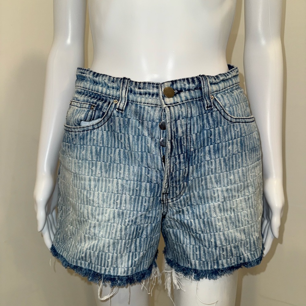 AMIRI Light Blue Jean Shorts with Frayed Hem